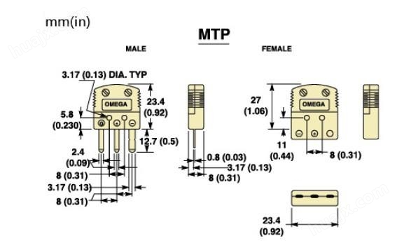 MTP-(*)-M系列热电偶插头|MTP-(*)-F系列热电偶插座-尺寸图